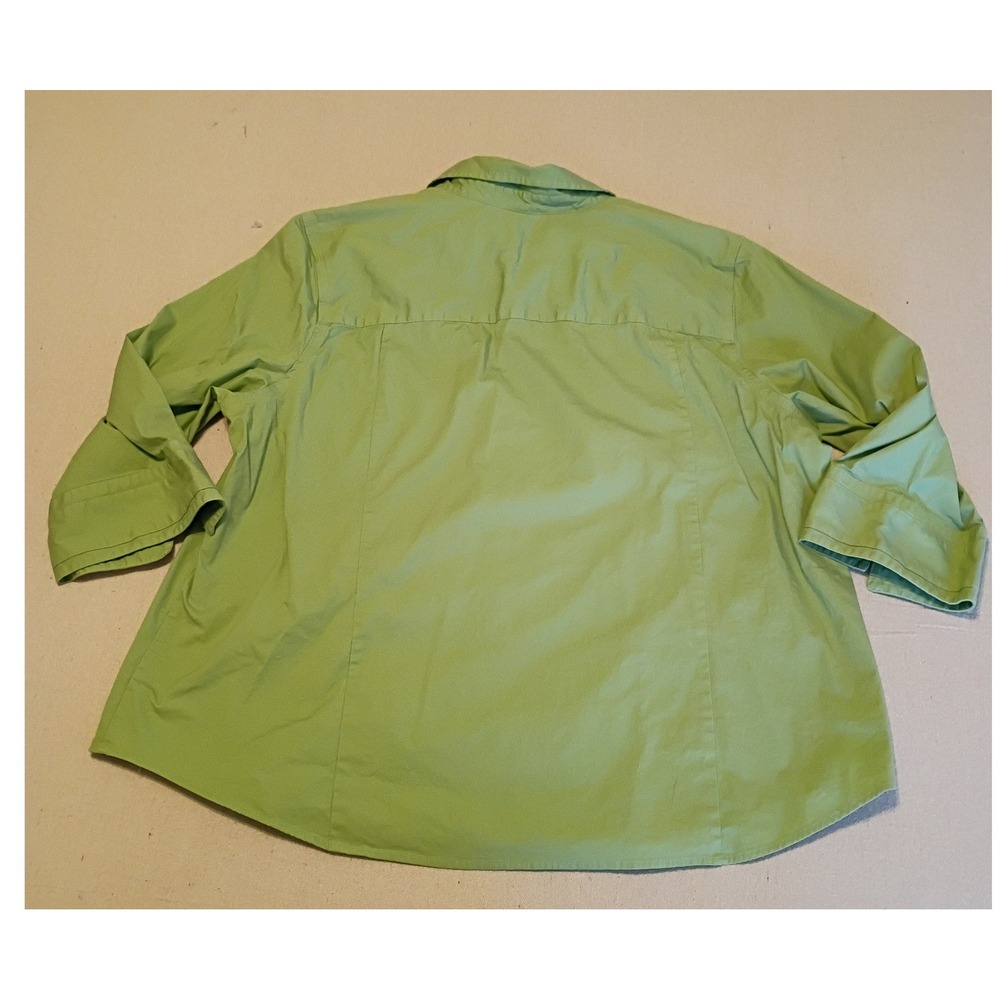 Karen Scott Sport Woman Lime Green Button Down Shirt 2X 3/4 Sleeve Cotton Blend - Picture 7 of 9